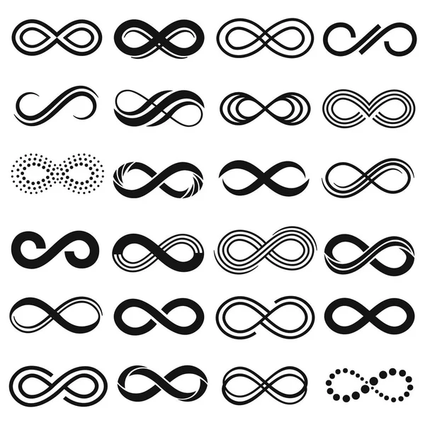 Symbole d'infini. Répétition incessante, contour illimité et ensemble de symboles vectoriels isolés sans fin — Image vectorielle