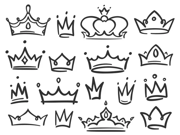 Sketch crown. Simple graffiti crowning, elegant queen or king crowns hand drawn vector illustration — Stock Vector