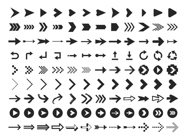 Pfeil-Symbol. Infografische Pfeile Zeichen, nächste oder zurück Web-Taste und rechten Zeiger Vektor Silhouette Symbole gesetzt — Stockvektor