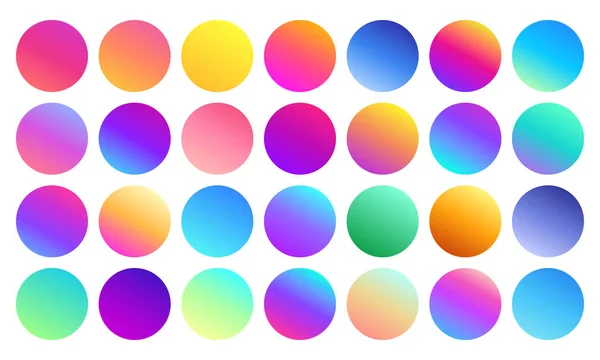 Sphères de gradient vives. Cercles multicolores minimalistes, abstraits 80 couleurs vives et dégradés modernes sphère ensemble vectoriel isolé — Image vectorielle