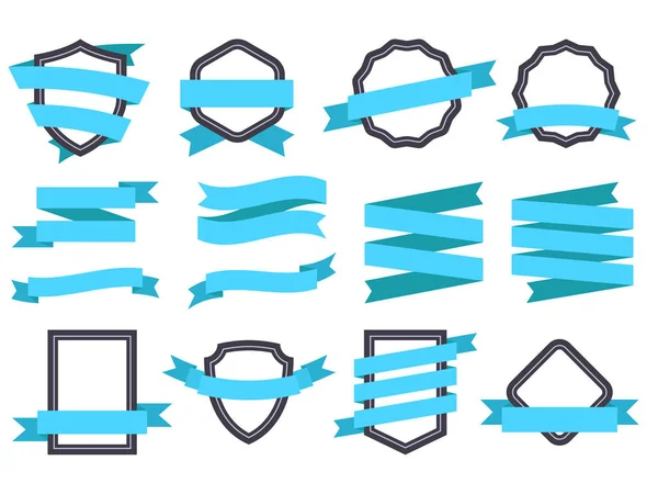 Vaandel. Frames en linten blauwe vlakke geïsoleerde vector set — Stockvector