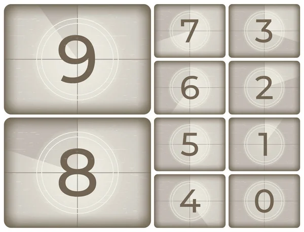 Alter Kino-Countdown. Vintage Film Intro Countdown, Filmprojektor Countdown und Retro Timer Frames isolierte Vektor Illustration Set — Stockvektor