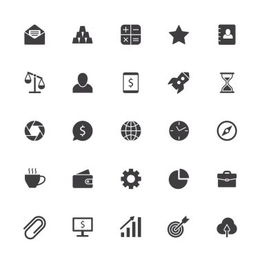 İş ikonları/simgeleri. Office ekip çalışması işareti, izole iş işbirliği sembolü ve ürün yönetimi vektör siluet simgeler kümesi