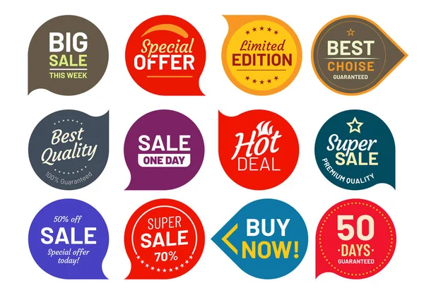 Koop kwaliteit badges. Ronde honderd procent zeker van zijn label badge. Sticker vector illustratie icons set — Stockvector