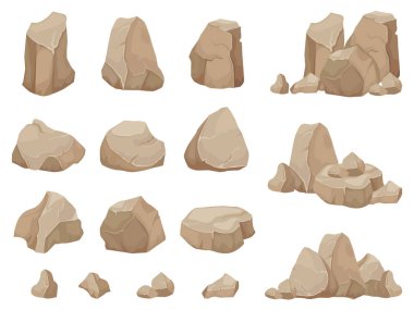 Taş taş. Taşlar boulder, çakıl moloz taş ve kaya yığını izole vektör set çizgi film