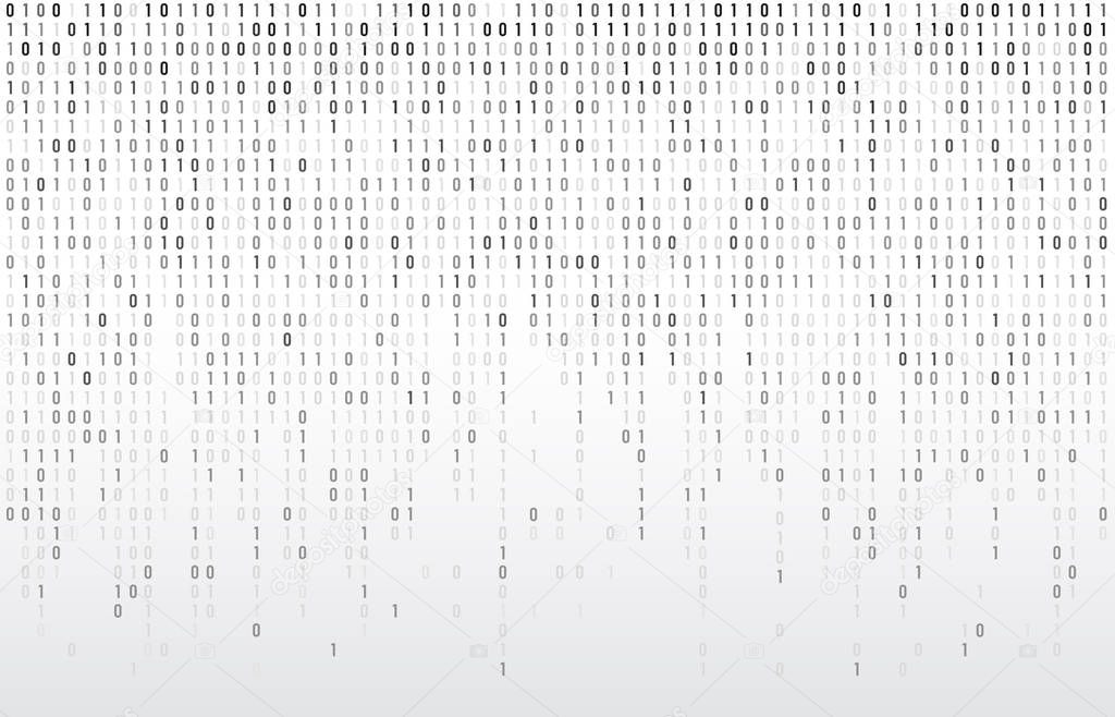 Digital binary code. Computer matrix data falling numbers, coding typography and codes stream gray vector background illustration