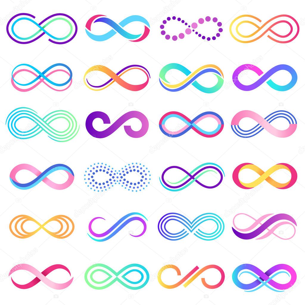 Colorful endless sign. Infinity symbol, limitless mobius strip and infinite loop possibilities vector concept illustration