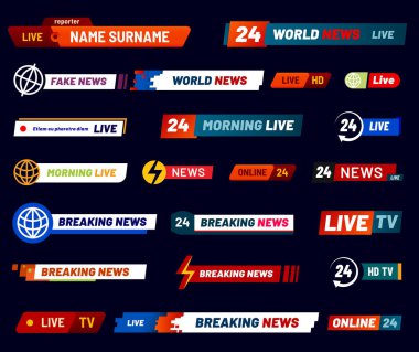 TV haber bar. Televizyon banner yayını. Vektör set