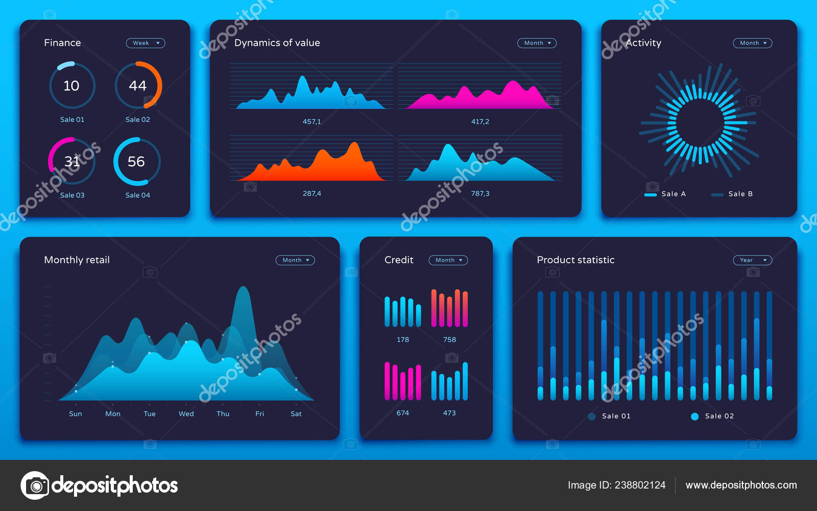 ダッシュ ボードのグラフ。財務分析チャート、未来の web 管理者パネルおよび取引分析サイト ui ベクトル概念 ストックベクター  ©tartila.stock.gmail.com 238802124