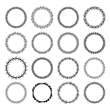 Daire yaprak çerçeve. Yuvarlak çerçeve çiçek yaprakları, çiçek süsleme daireler ve çiçekler izole sınır vektör set daire içine