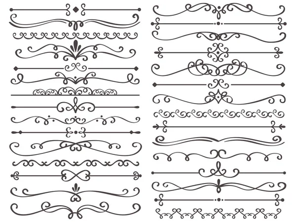 Divisore di pagina decorativo. Vintage linee di arredamento, linea di cornici di nozze di lusso e ornata turbinio divisori isolati set vettoriale — Vettoriale Stock