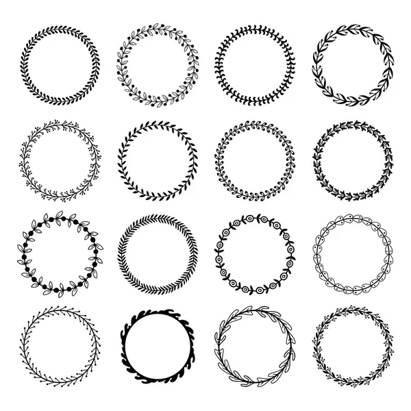 Kreis-Blatt-Rahmen. Blumenblätter runden Rahmen, Blume Ornament Kreise und Blumen eingekreisten Rand isoliert Vektor-Set — Stockvektor