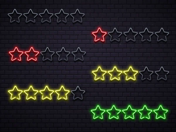 Neon five stars. Golden illuminated star neons lamps vector illustration — Stock Vector
