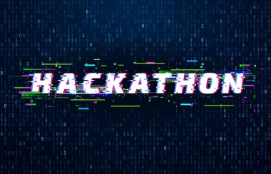 Hackathon arka plan. Olay, aksaklık poster ve doymuş ikili veri kod flux vektör arka plan illüstrasyon kodlama maraton kesmek