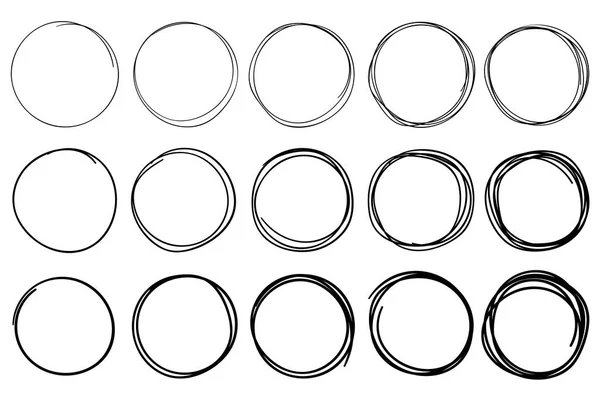 Rita cirklar. Cirkulär doodle ram, hand dras penna stroke cirkel och cirklade ramar isolerade vektor set — Stock vektor