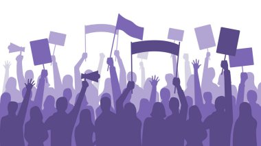 Activists protest. Political riot sign banners, people holding protests placards and manifestation banner vector illustration clipart