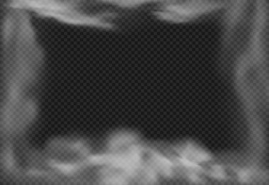 Bulutlu çerçeve. Dumanlı sis, duman etkisi ve gerçekçi sis bulutları vektör illüstrasyon izole