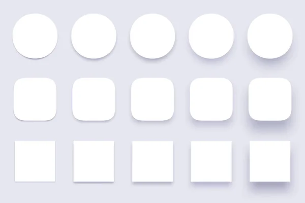 Sombras de botões. Sombra de forma simples, botões claros distintivos e formas diversas sombras de material isolado 3d conjunto vetorial realista —  Vetores de Stock