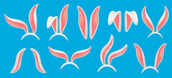 Orejas de conejo. Máscara de conejitos de Pascua, divertido sombrero de oreja de conejo y banda de conejo de primavera. Conejos máscaras aislado vector ilustración conjunto — Vector de stock