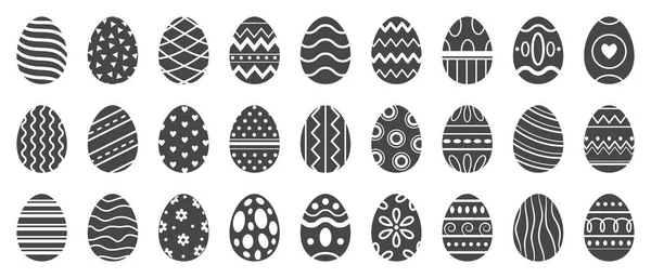 Silueta de huevos de Pascua. Cute Pascua celebración huevo, patrón pascual y huevos decorados vector siluetas conjunto de ilustración — Archivo Imágenes Vectoriales