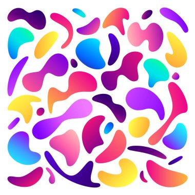 Renkli sıvı şekiller. Vektör çizim seti sıvı doodle şekli, soyut sıçrama gradyanlar ve vaporwave 3d hologram tasarım deseni