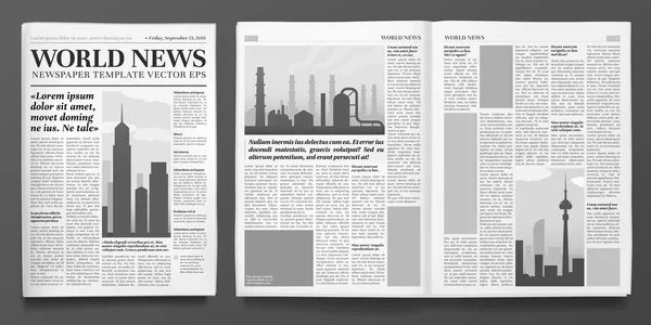 Business krant sjabloon. Financieel nieuws kop, Kranten pagina's en Financiën dagboek geïsoleerde vector illustratie lay-out — Stockvector