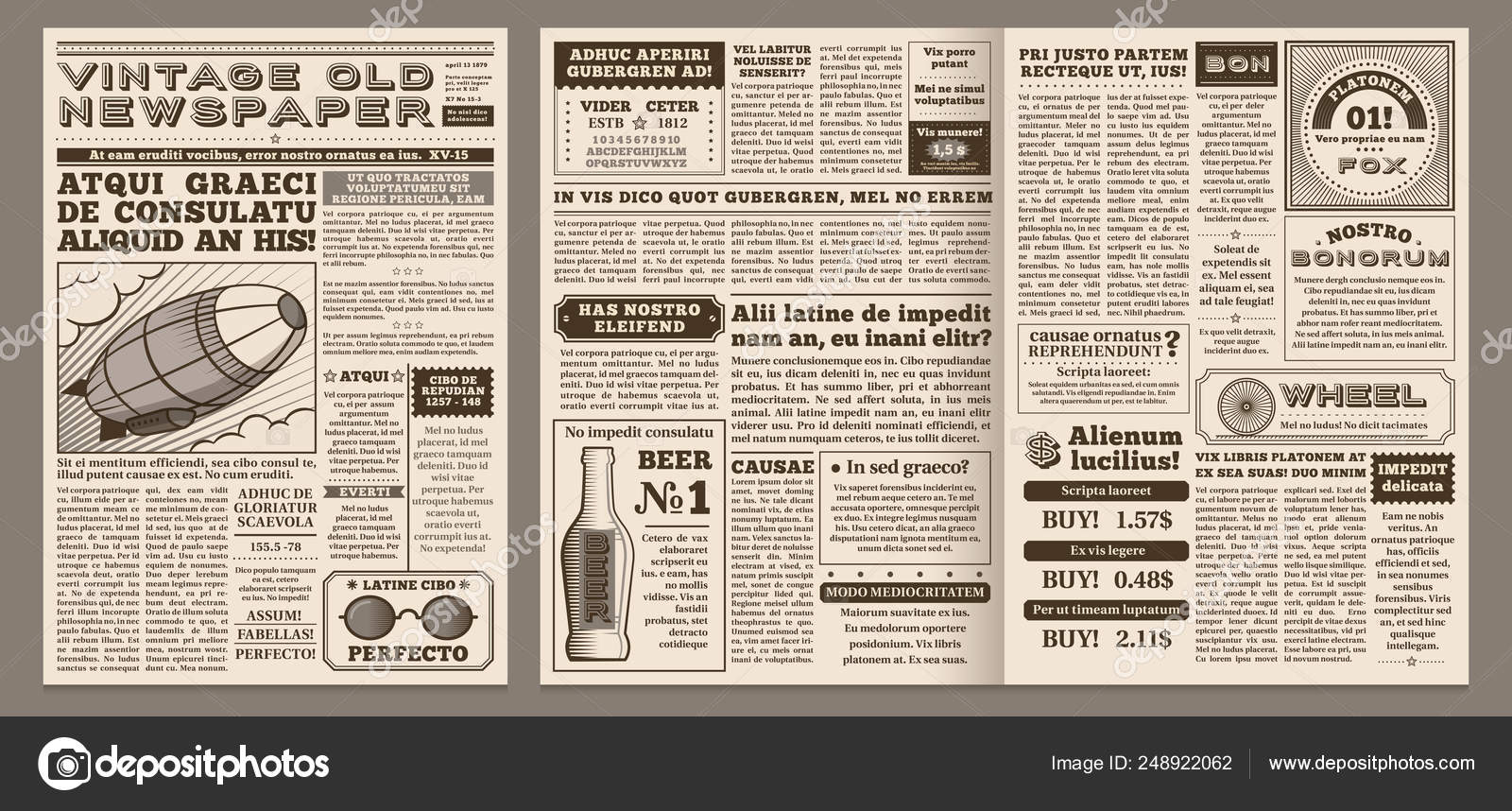 Vintage newspaper template. Retro newspapers page, old news headline ...
