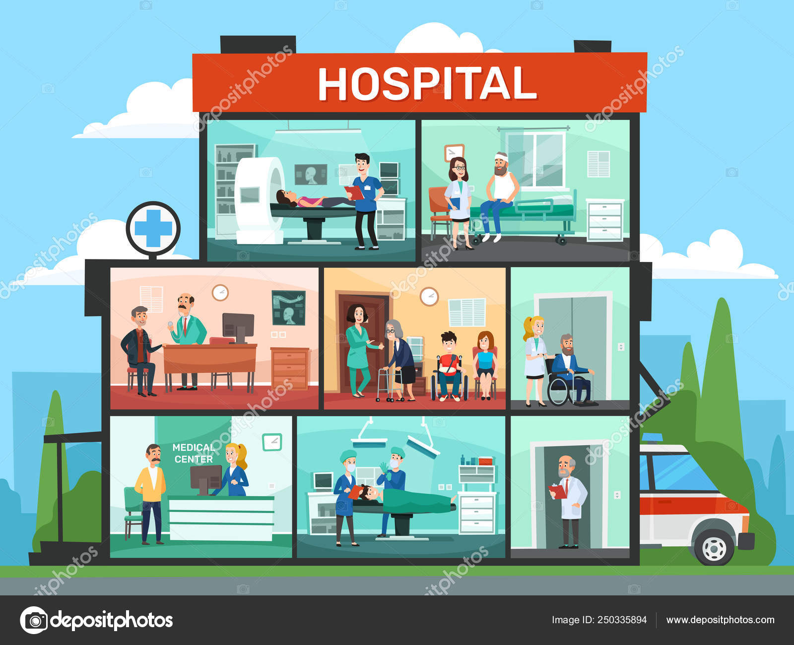 Vector Cartoon ilustração da equipe médica do hospital, médicos e