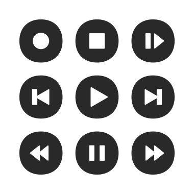 Müzik oyuncu düğmeleri. Simge, durak duraklama kayıt ve sonraki şarkı düğme vektör simgeler kümesi oynamak