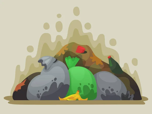 Skládka. Smradlavé odpadky pytle na odpadky, městské skládky a hromadu smetí kreslené vektorové ilustrace — Stockový vektor
