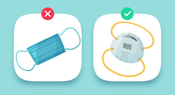 Tıp ve N95 maskeleri adet M2, 5 karşılaştırın. Pm2.5 endüstriyel koruma toz maskesi, savunma ve şehir hava kirliliği koruma aygıtı vektör çizim