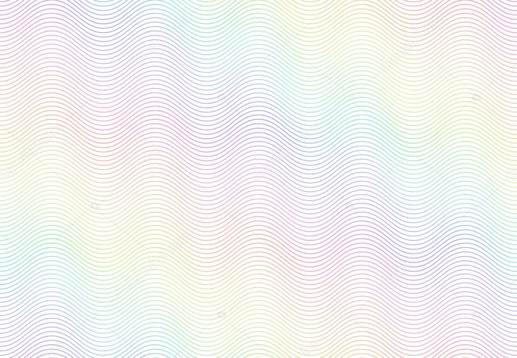 Guilloche watermark texture. Textured passport paper, banknote secure rainbow pattern and color line waves vector seamless background