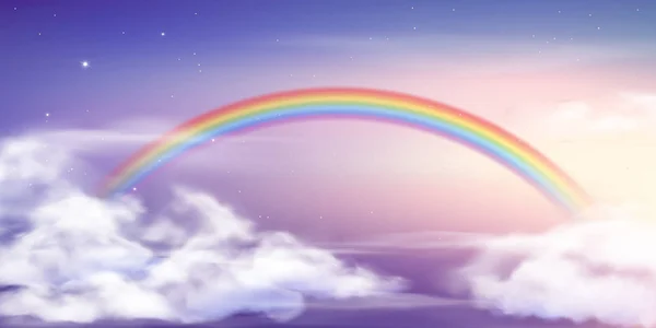 Fantasiehimmel Regenbogen. Märchen Himmel Regenbogen Farben, magische Landschaft und Traum Himmel Vektor Hintergrund Illustration — Stockvektor