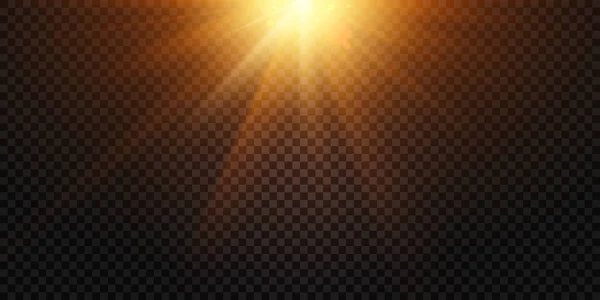 Rayos de luz cálidos. Luces mágicas destello de la lente, flash del sol y luces de la lámpara ilustración vectorial aislada — Vector de stock