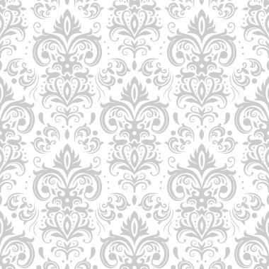 Dekoratif damask deseni. Vintage süs, barok çiçekler ve gümüş venedik süslü çiçek süsler dikişsiz vektör arka plan
