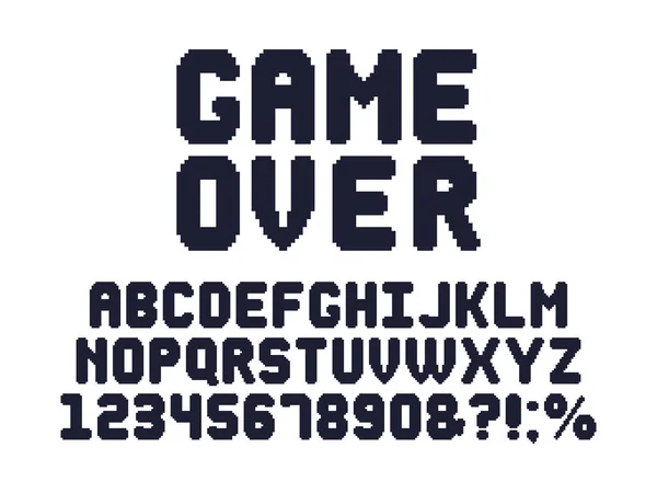 Dator 8 bitars spel teckensnitt. Retro video spel Pixel alfabetet, 80s Gaming typografi design och pixlar bokstäver vektor set — Stock vektor