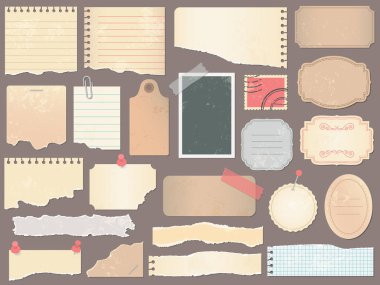 Defter kağıtları. Vintage scrapbooking kağıt, retro hurda sayfaları ve eski antika albüm kağıtları doku vektör illüstrasyon