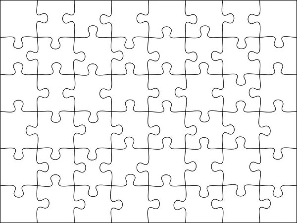 Puzzels raster sjabloon. Puzzel 48 stuks, denken spel en 8 x 6 puzzels detail frame ontwerp vector illustratie — Stockvector