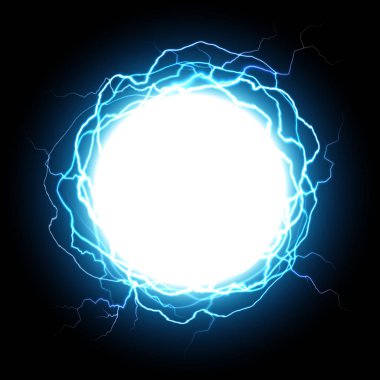 Enerji küresi. Elektrikli plazma topu, patlama yıldırımları ve elektrik güç vektör illüstrasyon