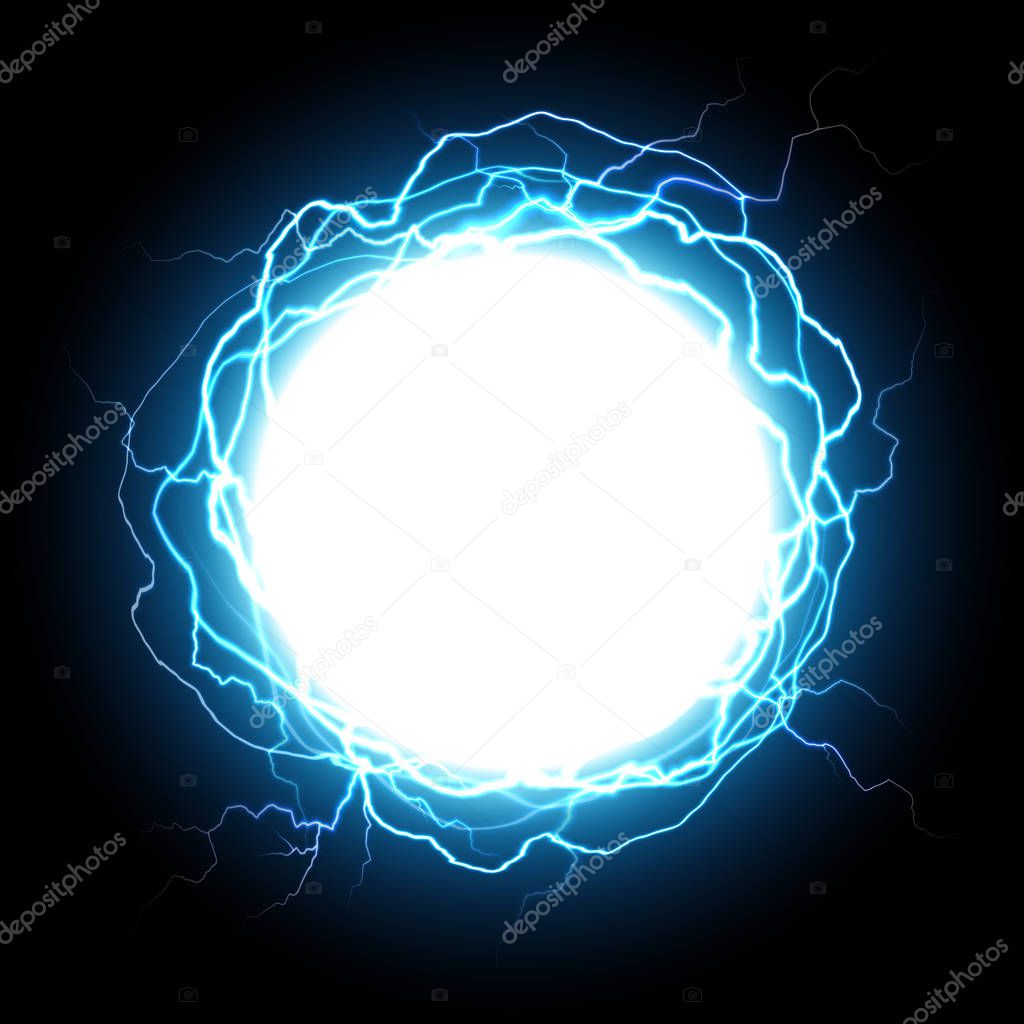 Energy sphere. Electric plasma ball, explosion lightnings and electrical power vector illustration