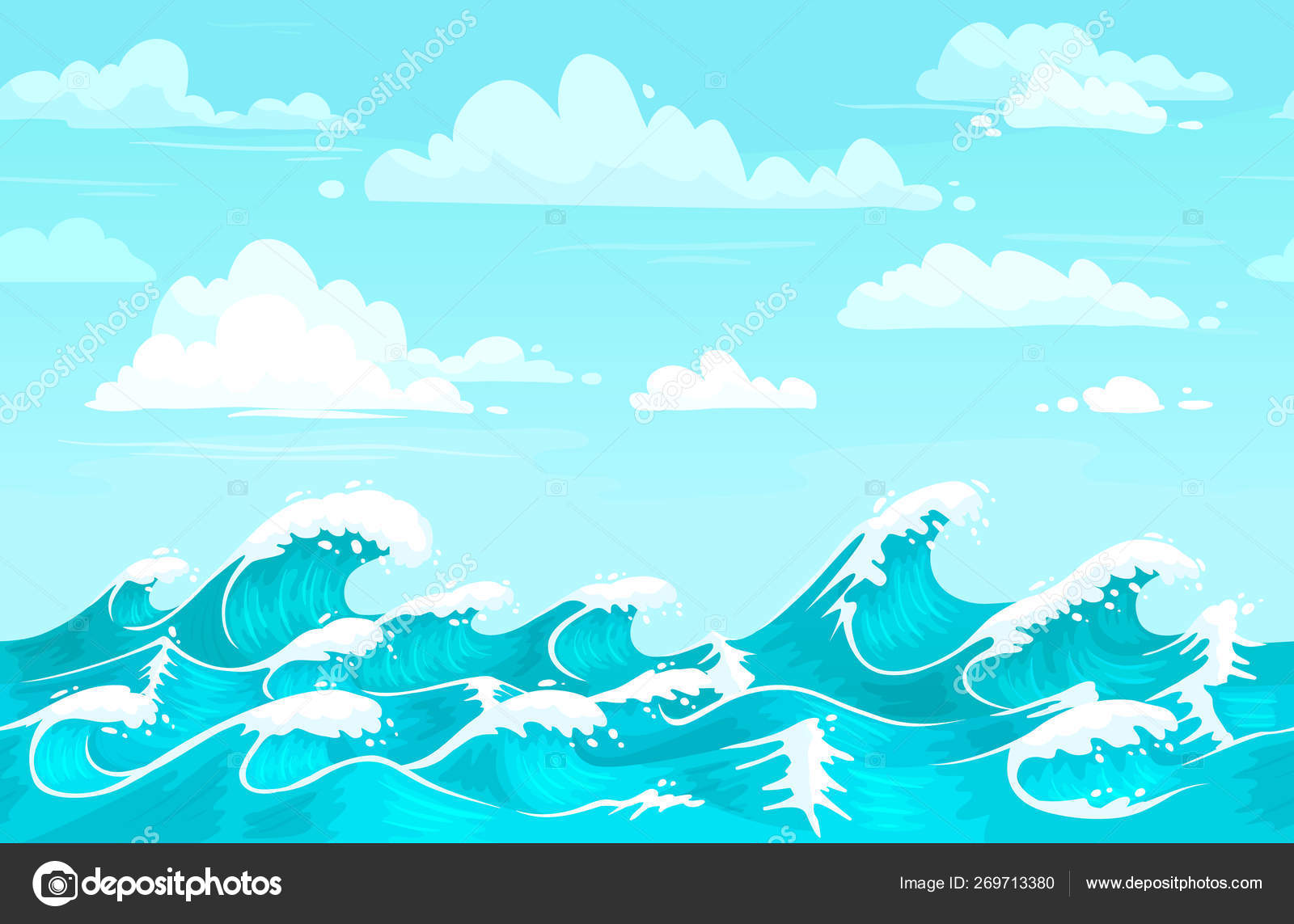 Ocean waves backdrop. Sea water, storm wave and aqua seamless cartoon  vector background illustration Stock Vector Image by  ©.com #269713380