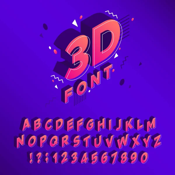 Izometrikus 90-es font. Memphis ábécé, 80-as köbös betűk és tipográfiai plakát betűkkel jel vektor — Stock Vector