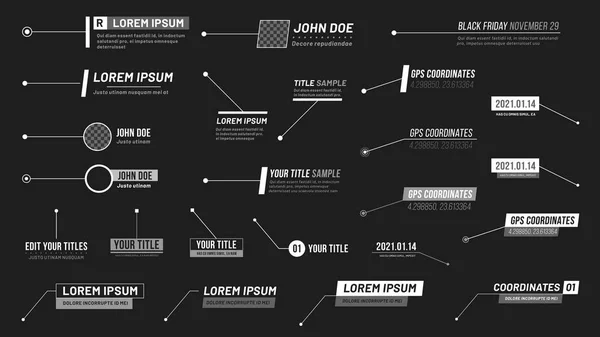 Rufe nach Titeln. Beschriftungsbalken, Informationsrufboxen und moderne digitale Informationsboxen Layout-Vorlagen Vektor-Illustrationsset — Stockvektor