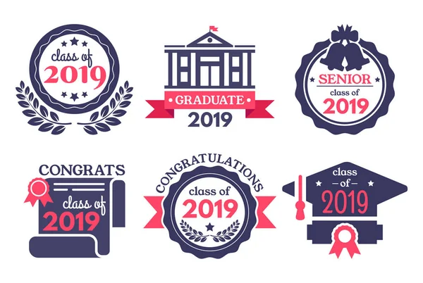 Graduate student badge. Congratulations graduates, graduation day badges and school graduation vector illustration set — Stock Vector