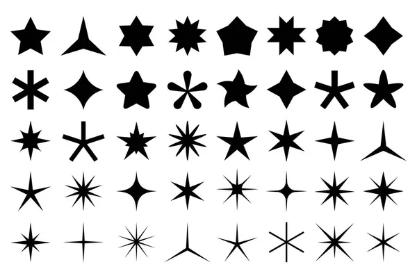 Iconos de forma de estrella. Clasificación estrellas y favoritos icono silueta aislado vector conjunto — Vector de stock