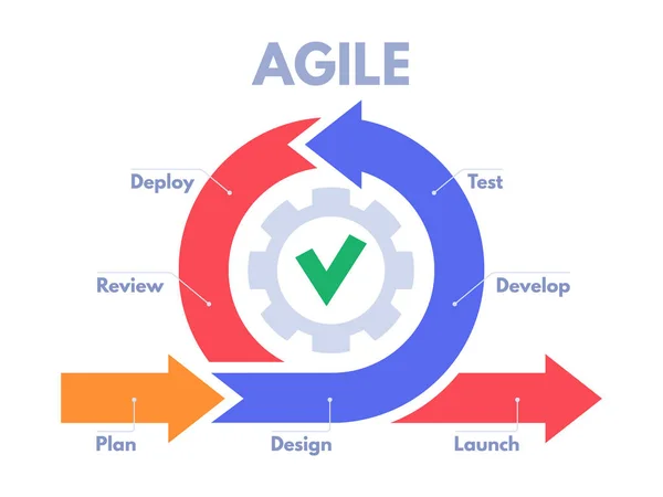Agila utvecklingsprocess infographic. Mjukvaruutvecklare sprintar, produktledning och Scrum Sprint schema vektor illustration — Stock vektor