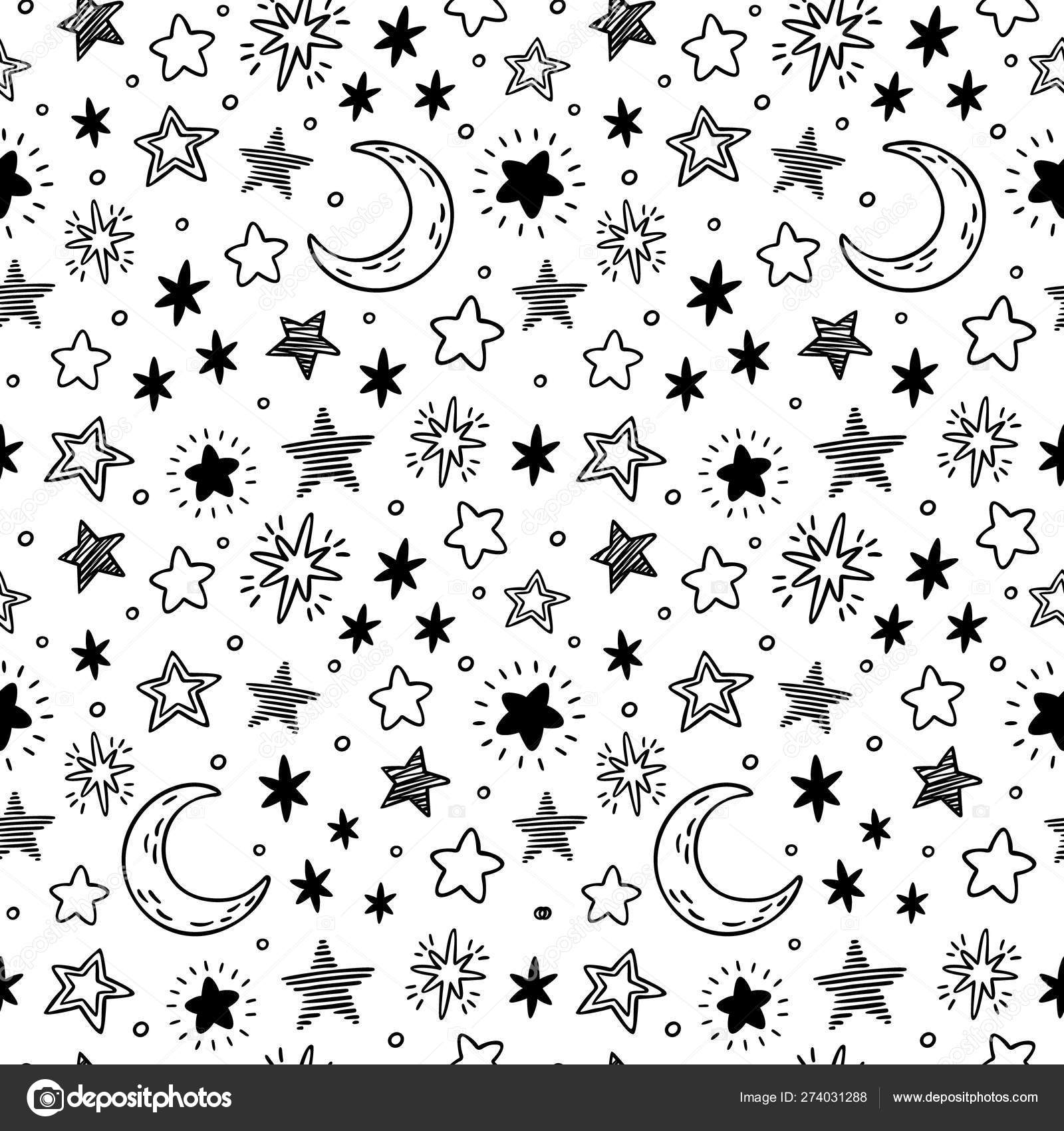 Seamless Hand Drawn Stars Starry Sky Sketch Doodle Star And Night Vector Pattern Illustration Vector Image By C Tartila Stock Gmail Com Vector Stock