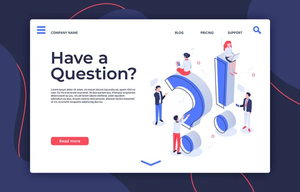 Have question. Isometric questioning persons, how to asking and ask questions landing page vector illustration