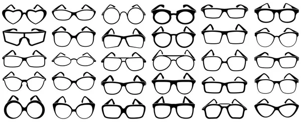 眼镜剪影。边缘太阳镜，眼镜框和眼镜剪影矢量设置 — 图库矢量图片