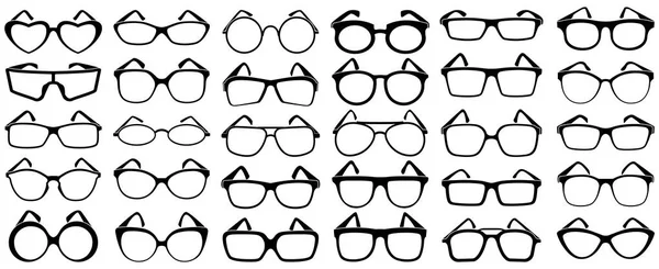 Silueta de gafas. Gafas de sol de borde, marco de espectáculo y gafas siluetas vector conjunto — Vector de stock